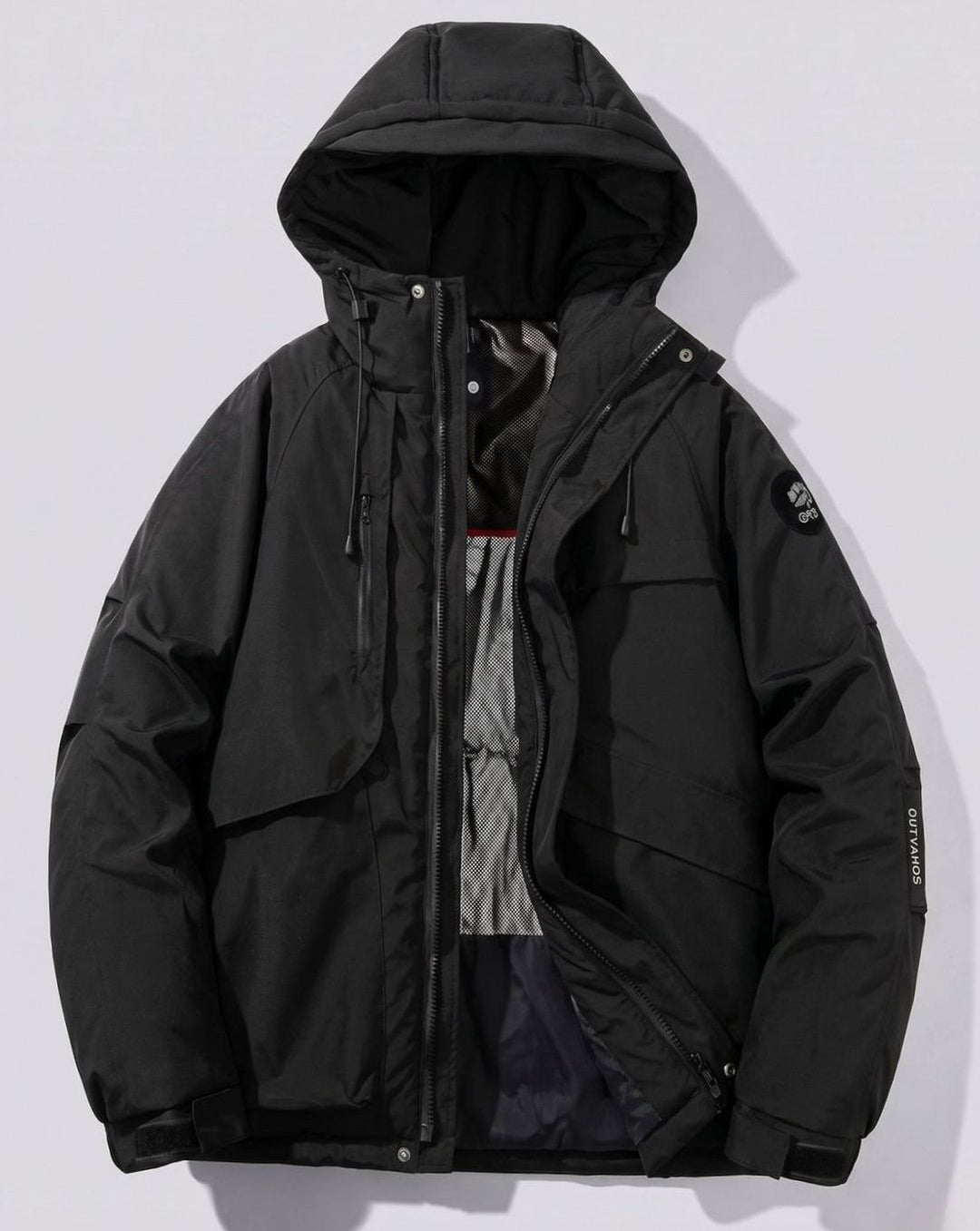 Men's Water-Repellent Hooded Puffer Winter Jacket - Black