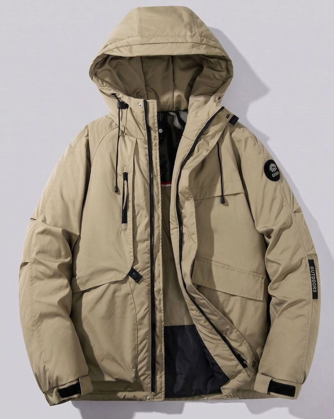 Men's Water-Repellent Hooded Puffer Winter Jacket - Khaki