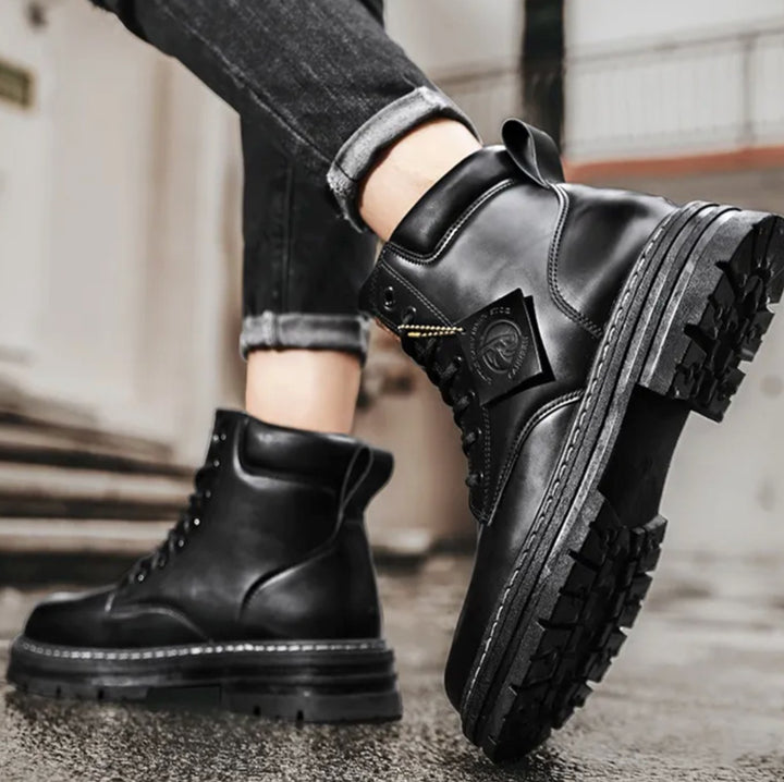 Men's Water-Repellent Lace-Up Leather Combat Ankle Boots