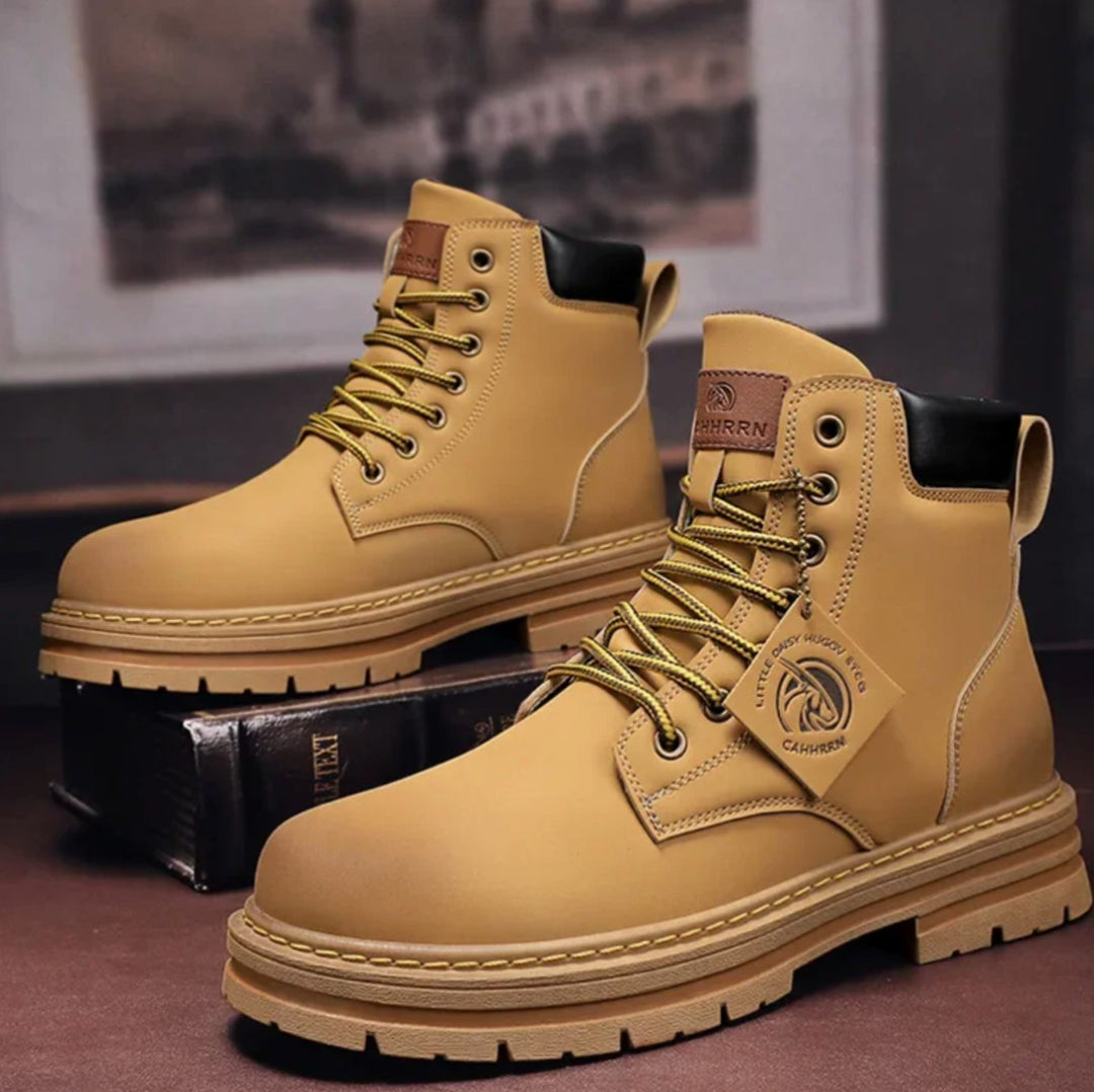 Men's Water-Repellent Lace-Up Leather Combat Ankle Boots - Brown
