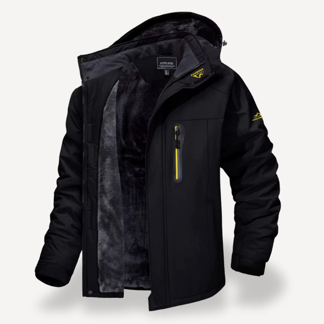Men's Waterproof Fleece-Lined Hooded Winter Jacket - Black