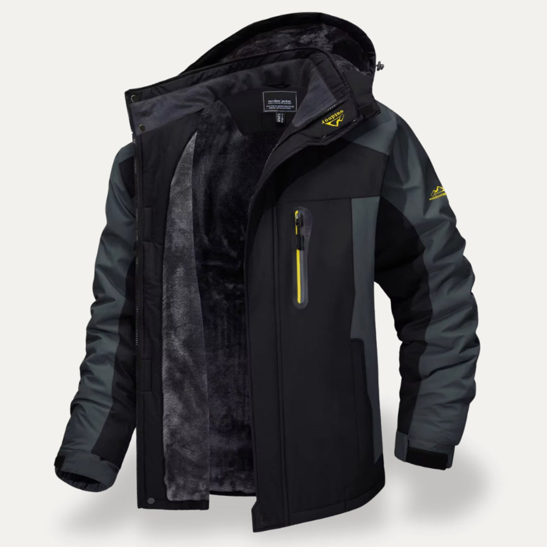 Men's Waterproof Fleece-Lined Hooded Winter Jacket - Dark Gray