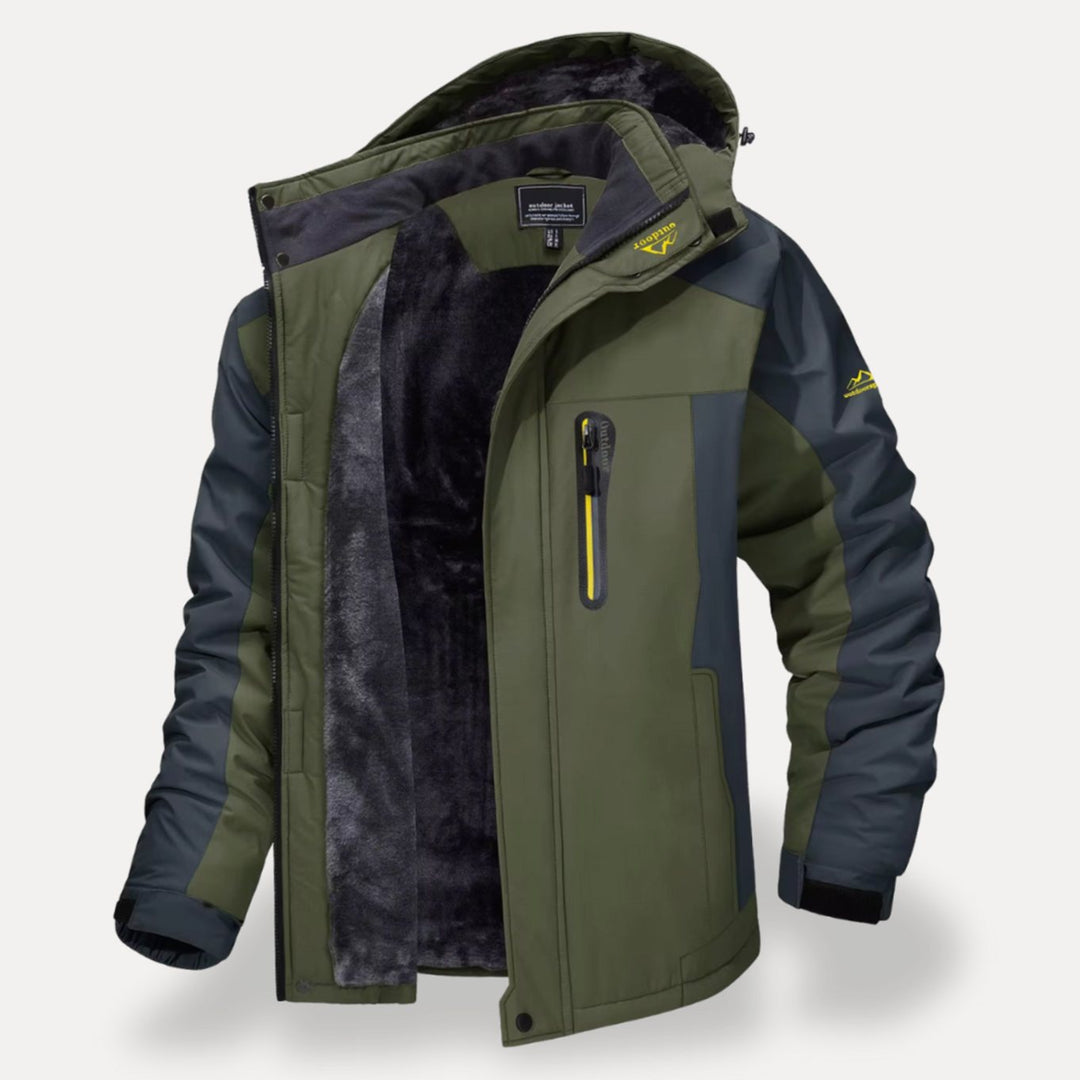 Men's Waterproof Fleece-Lined Hooded Winter Jacket - Green