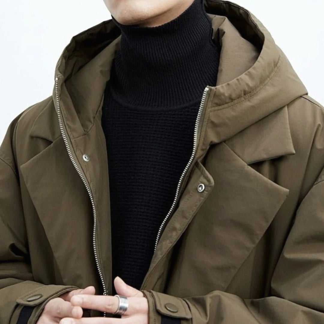 Men's Waterproof Hooded Insulated Puffer Trench Coat