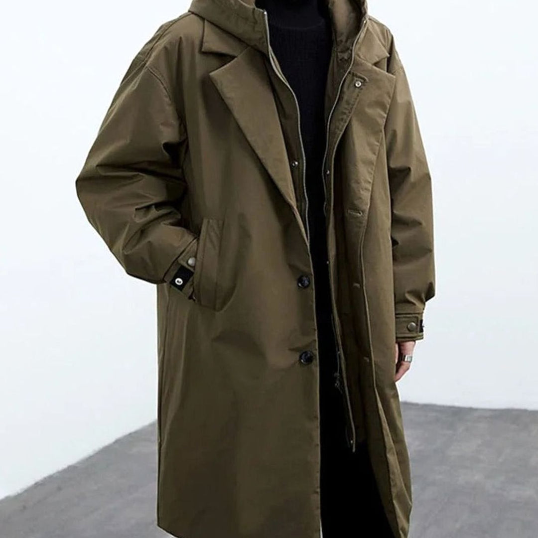 Men's Waterproof Hooded Insulated Puffer Trench Coat - Army Green