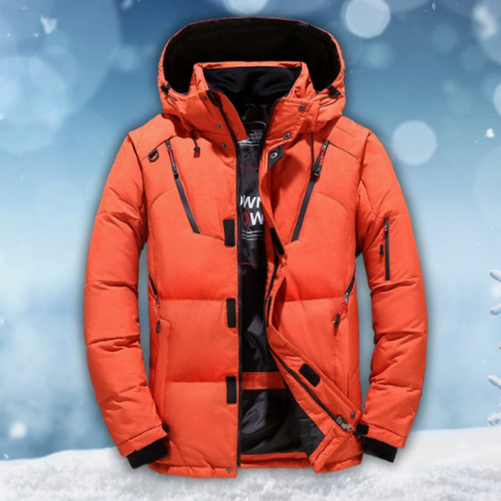 Men's Waterproof Hooded Puffer Winter Jacket - Orange