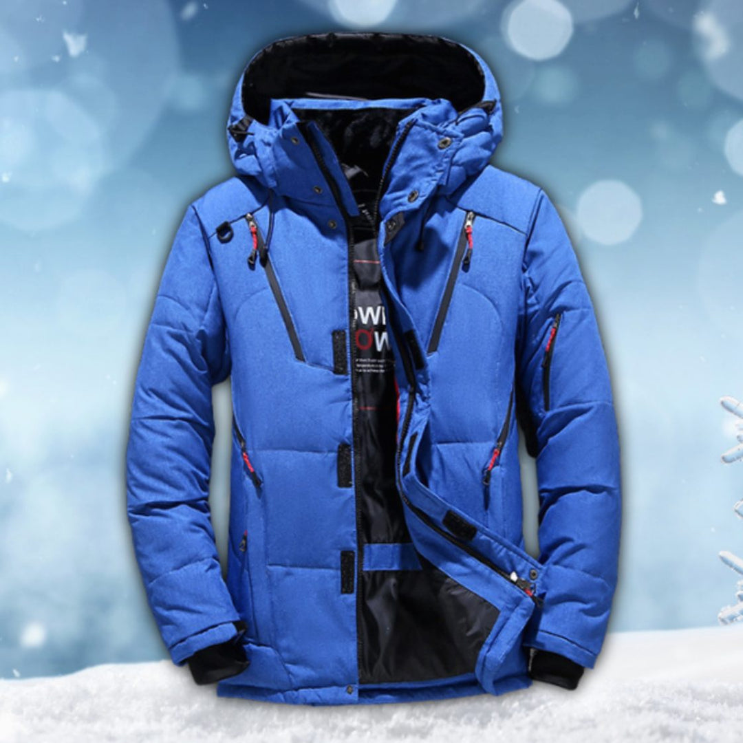 Men's Waterproof Hooded Puffer Winter Jacket - Blue