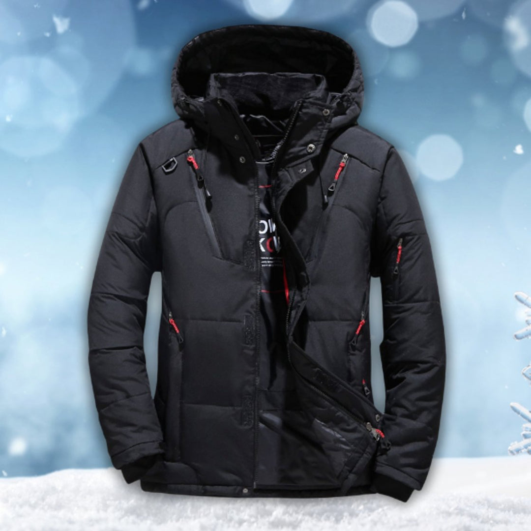 Men's Waterproof Hooded Puffer Winter Jacket - Black