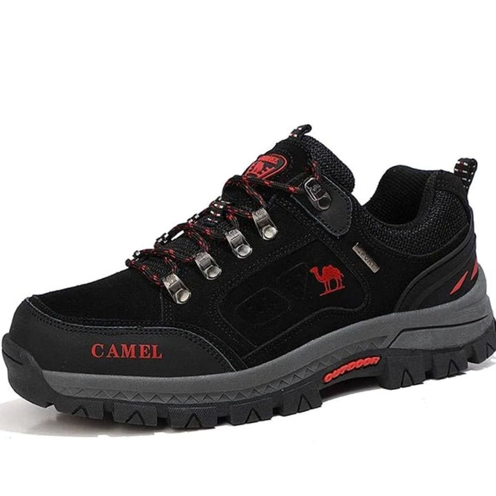 Men's Waterproof Low-Cut Suede Hiking Shoes Outdoor Trail Sneakers - Black Red