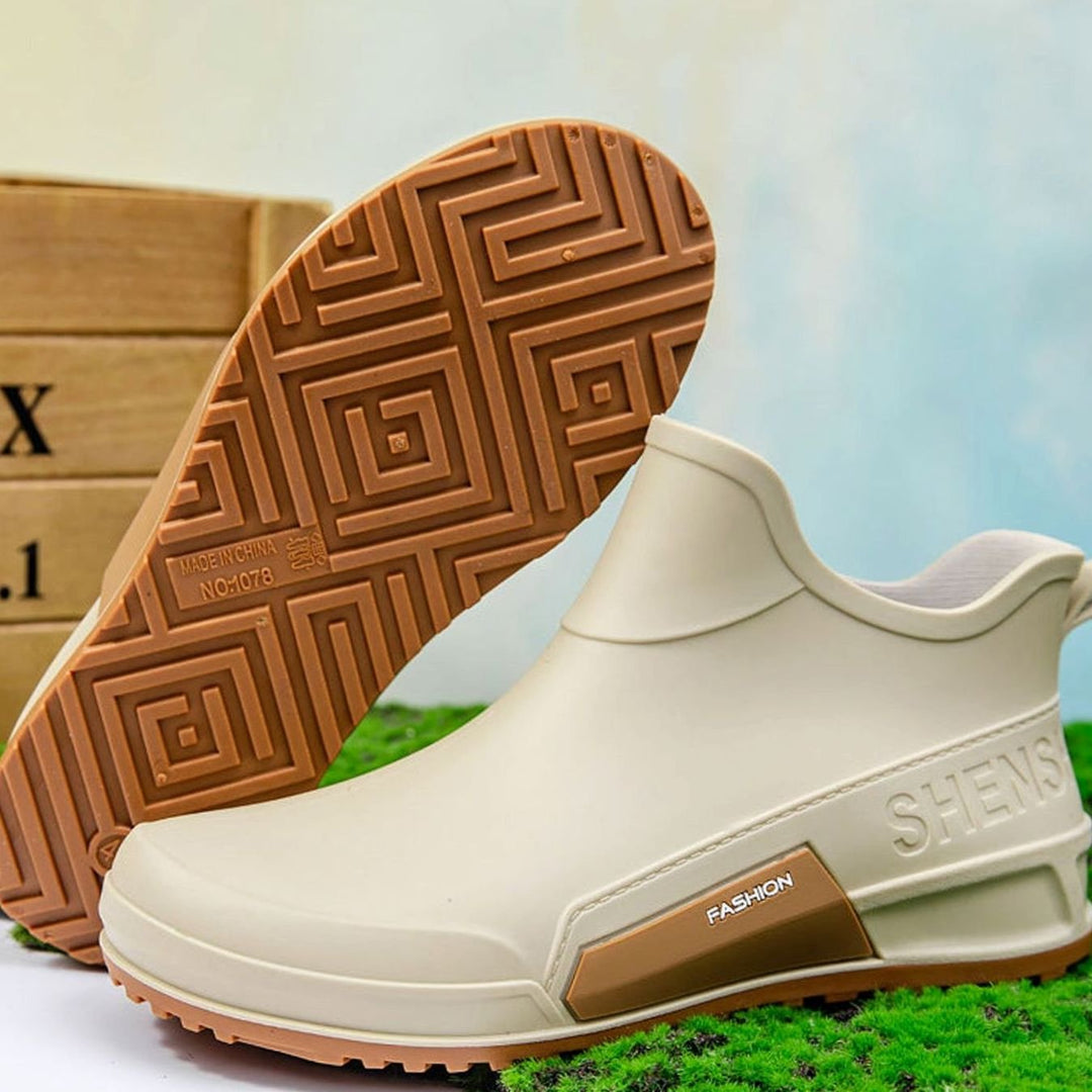 Men's Waterproof Rubber Slip-On Chelsea Ankle Boots Non-Slip Sole