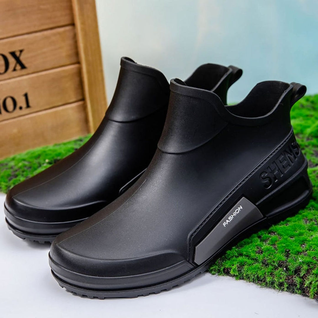 Men's Waterproof Rubber Slip-On Chelsea Ankle Boots Non-Slip Sole - Black (Single Shoe)