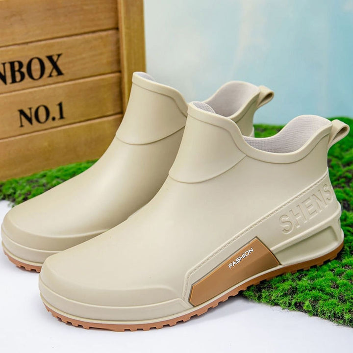 Men's Waterproof Rubber Slip-On Chelsea Ankle Boots Non-Slip Sole - Beige (Single Shoe)
