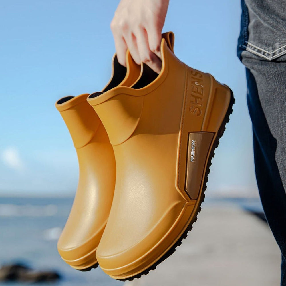 Men's Waterproof Rubber Slip-On Chelsea Ankle Boots Non-Slip Sole