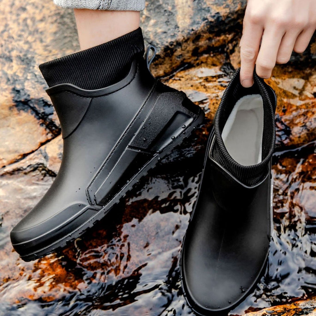 Men's Waterproof Rubber Slip-On Chelsea Ankle Boots Non-Slip Sole