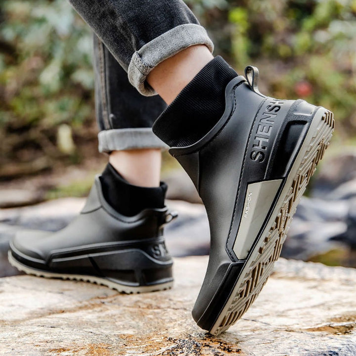 Men's Waterproof Rubber Slip-On Chelsea Ankle Boots Non-Slip Sole
