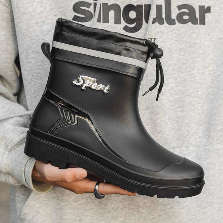 Men's Waterproof Short Rain Boots Drawstring Ankle Rubber
