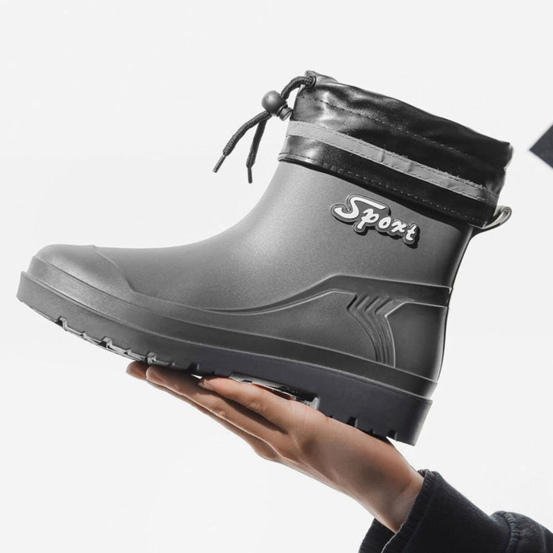 Men's Waterproof Short Rain Boots Drawstring Ankle Rubber - Gray (with Drawstring)