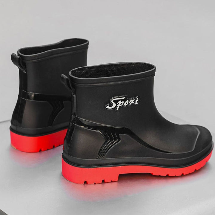 Men's Waterproof Short Rain Boots Drawstring Ankle Rubber