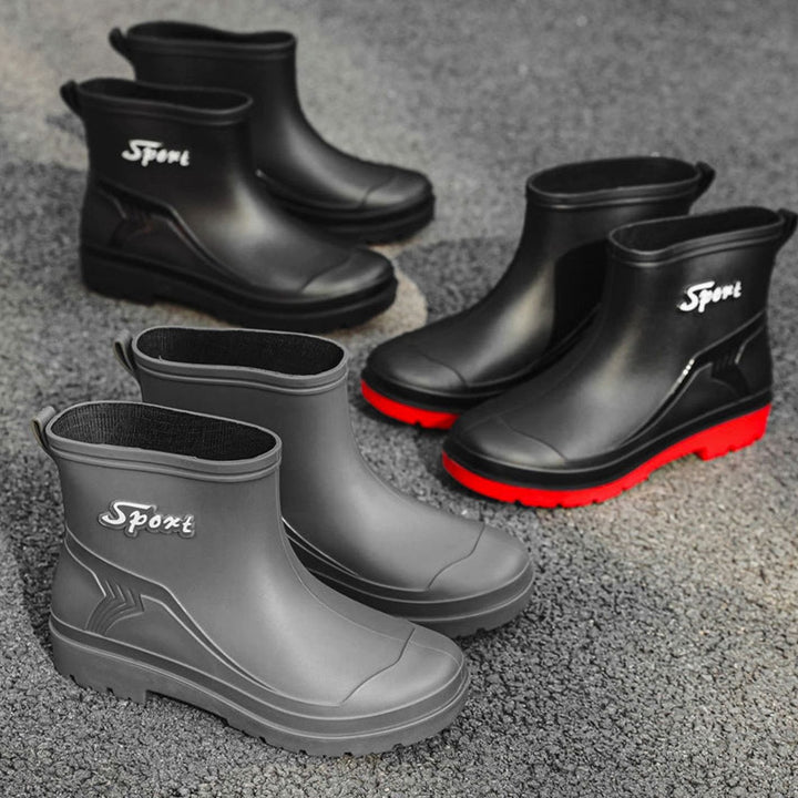 Men's Waterproof Short Rain Boots Drawstring Ankle Rubber