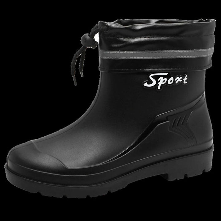 Men's Waterproof Short Rain Boots Drawstring Ankle Rubber