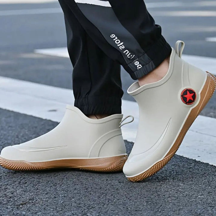 Men's Waterproof Slip-On Ankle Rain Boots Non-Slip Rubber