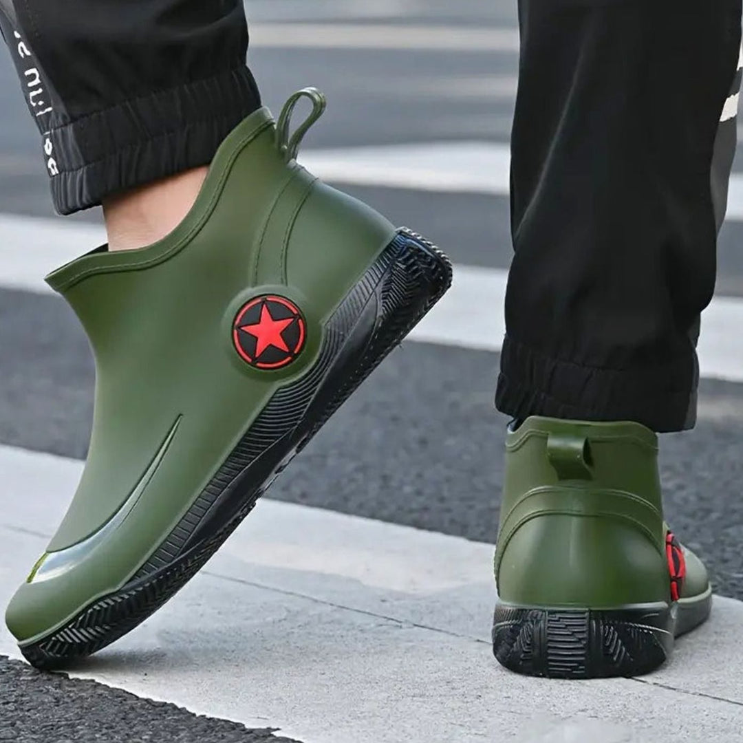 Men's Waterproof Slip-On Ankle Rain Boots Non-Slip Rubber