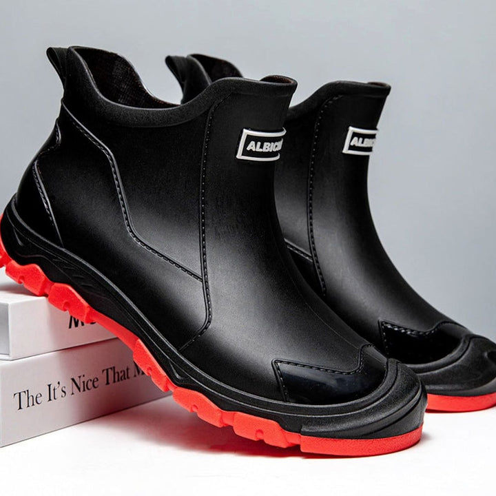 Men's Waterproof Slip-On Ankle Rain Boots Reinforced Toe