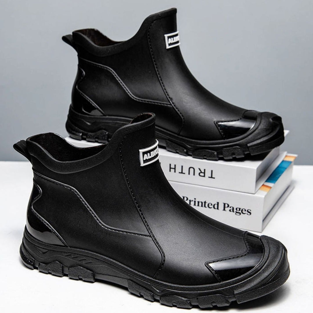 Men's Waterproof Slip-On Ankle Rain Boots Reinforced Toe