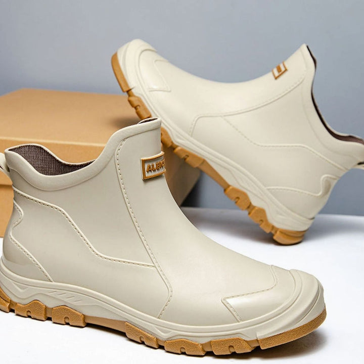 Men's Waterproof Slip-On Ankle Rain Boots Reinforced Toe