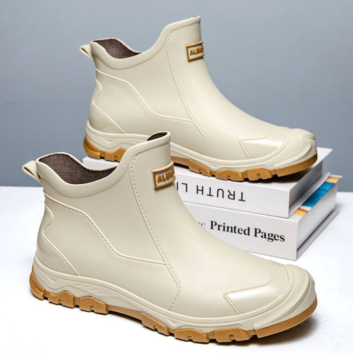 Men's Waterproof Slip-On Ankle Rain Boots Reinforced Toe - Beige