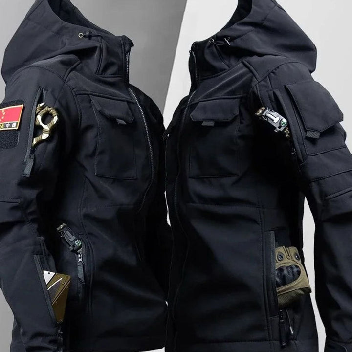 Men's Waterproof Thermal Hooded Tactical Jacket Pants Set - Black Jacket Only