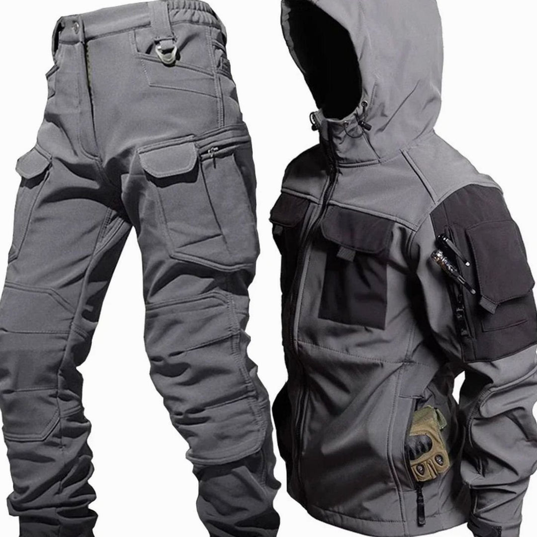 Men's Waterproof Thermal Hooded Tactical Jacket Pants Set - Gray 2-Piece Set