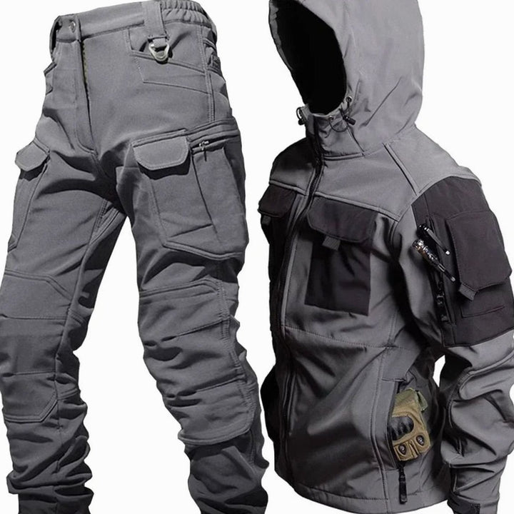 Men's Waterproof Thermal Hooded Tactical Jacket Pants Set - Gray 2-Piece Set