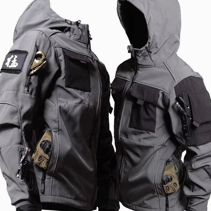 Men's Waterproof Thermal Hooded Tactical Jacket Pants Set - Gray Jacket Only