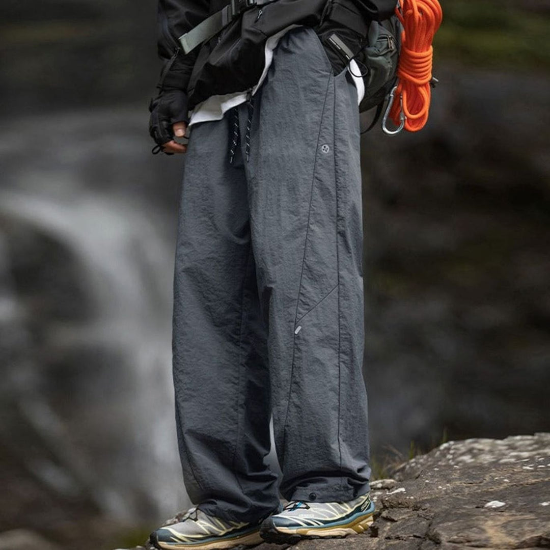 Men's Wide-Leg Drawstring Outdoor Trekking Pants - Gray