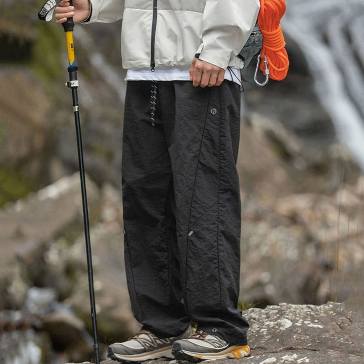 Men's Wide-Leg Drawstring Outdoor Trekking Pants - Black