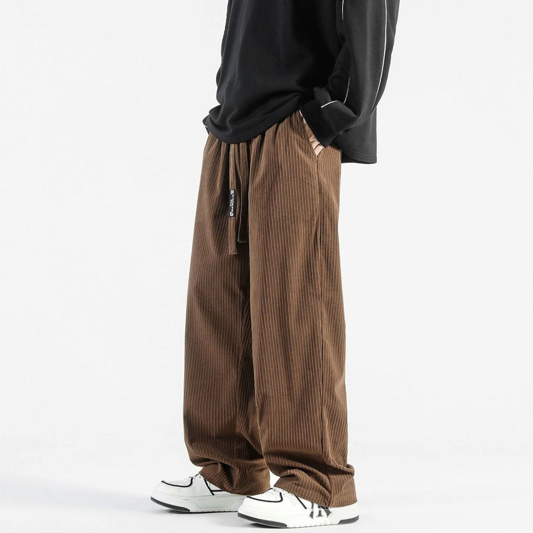 Men's Wide-Leg Striped Drawstring Chino Pants
