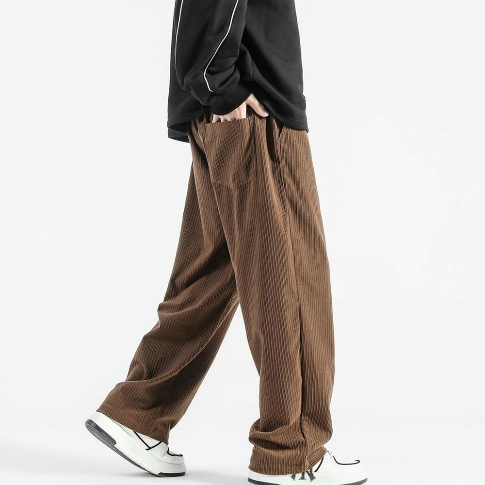 Men's Wide-Leg Striped Drawstring Chino Pants