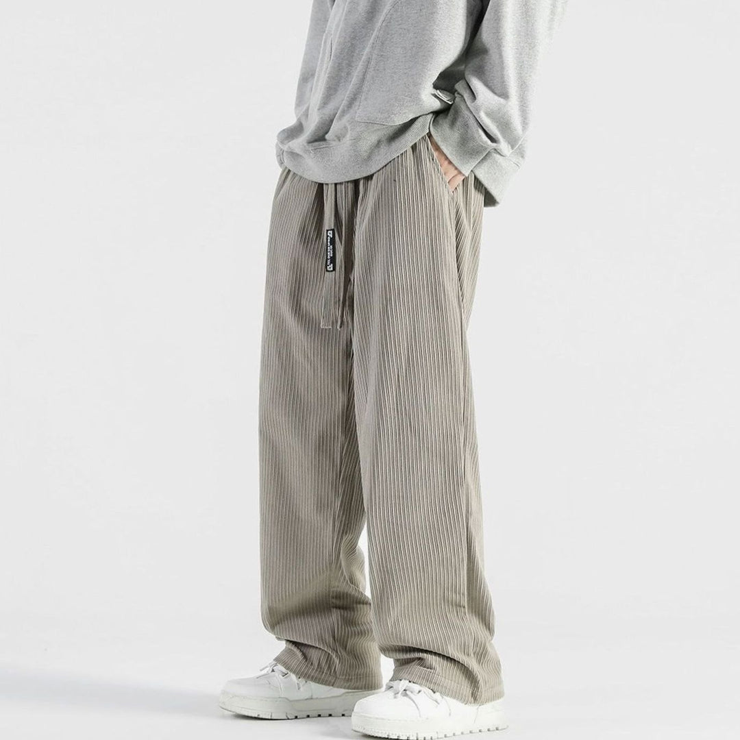 Men's Wide-Leg Striped Drawstring Chino Pants