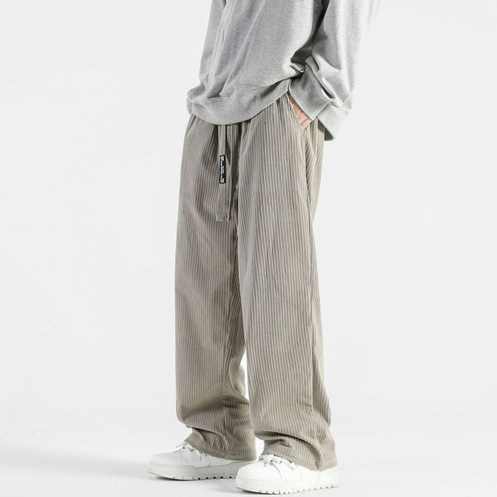 Men's Wide-Leg Striped Drawstring Chino Pants - Gray