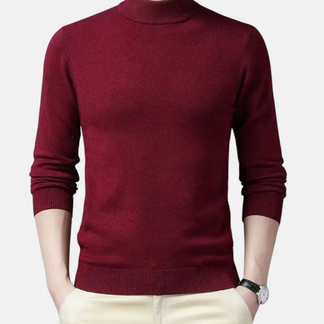 Men's Wool-Blend Mock Neck Knit Pullover Sweater - Wine Red