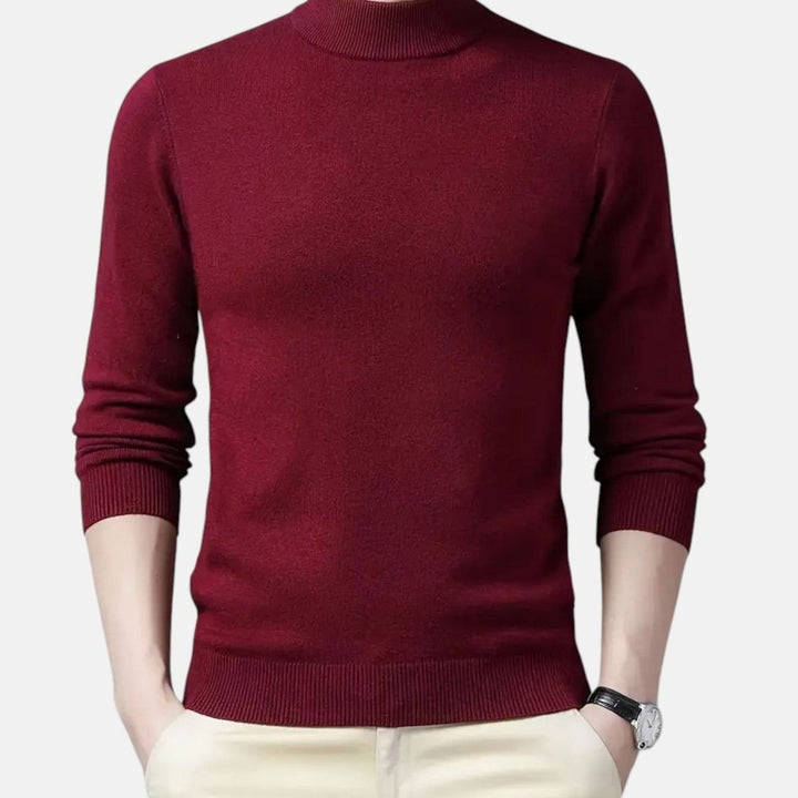 Men's Wool-Blend Mock Neck Knit Pullover Sweater - Wine Red