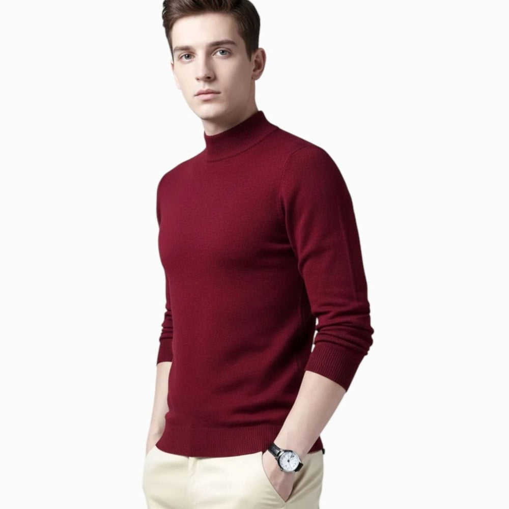 Men's Wool-Blend Mock Neck Knit Pullover Sweater