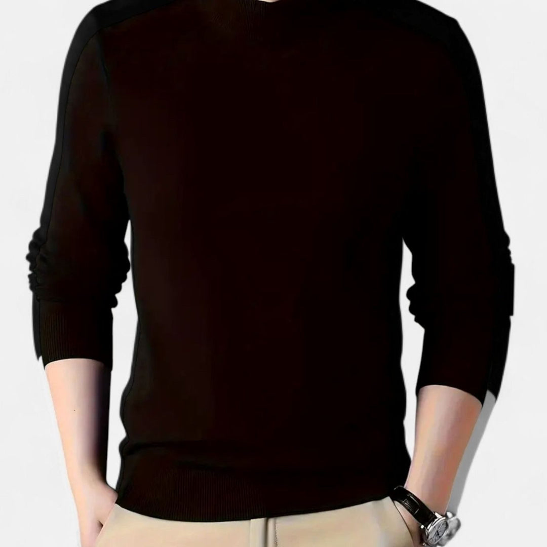 Men's Wool-Blend Mock Neck Knit Pullover Sweater - Black