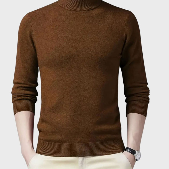 Men's Wool-Blend Mock Neck Knit Pullover Sweater - Brown
