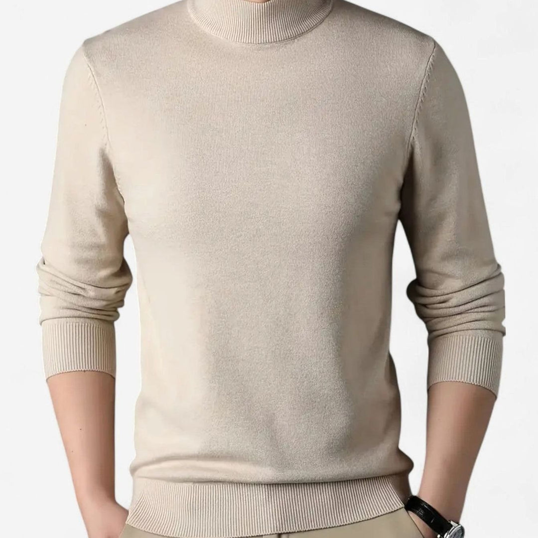 Men's Wool-Blend Mock Neck Knit Pullover Sweater - Beige
