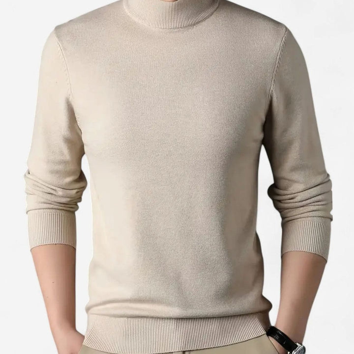 Men's Wool-Blend Mock Neck Knit Pullover Sweater - Beige