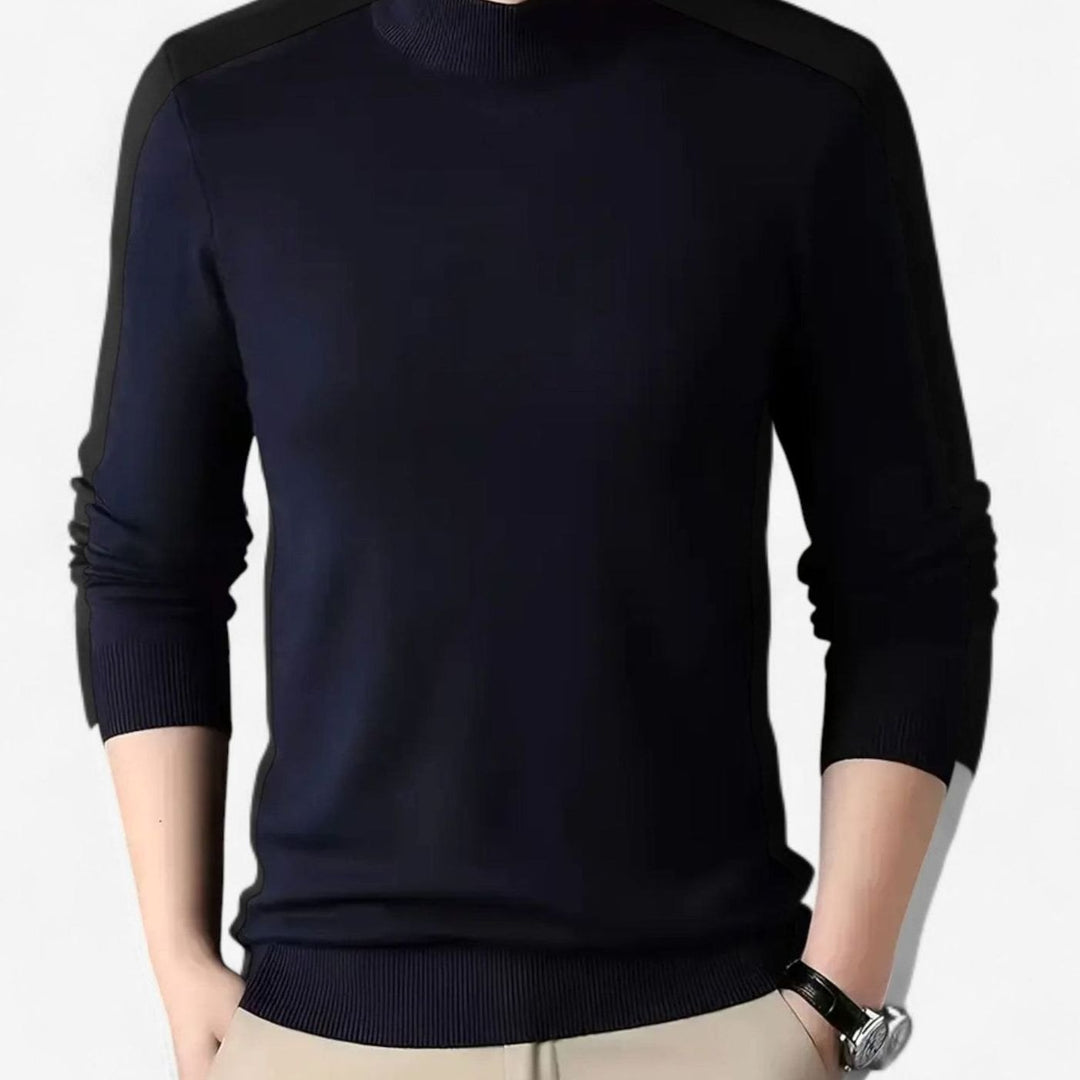 Men's Wool-Blend Mock Neck Knit Pullover Sweater - Navy