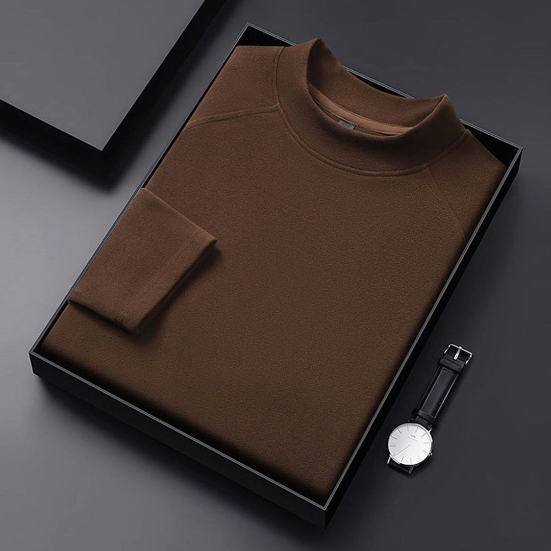 Men's Wool Blend Raglan Sleeve Mockneck Sweater - Dark Coffee