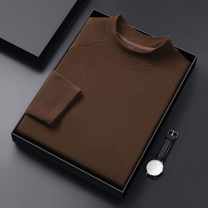 Men's Wool Blend Raglan Sleeve Mockneck Sweater - Dark Coffee